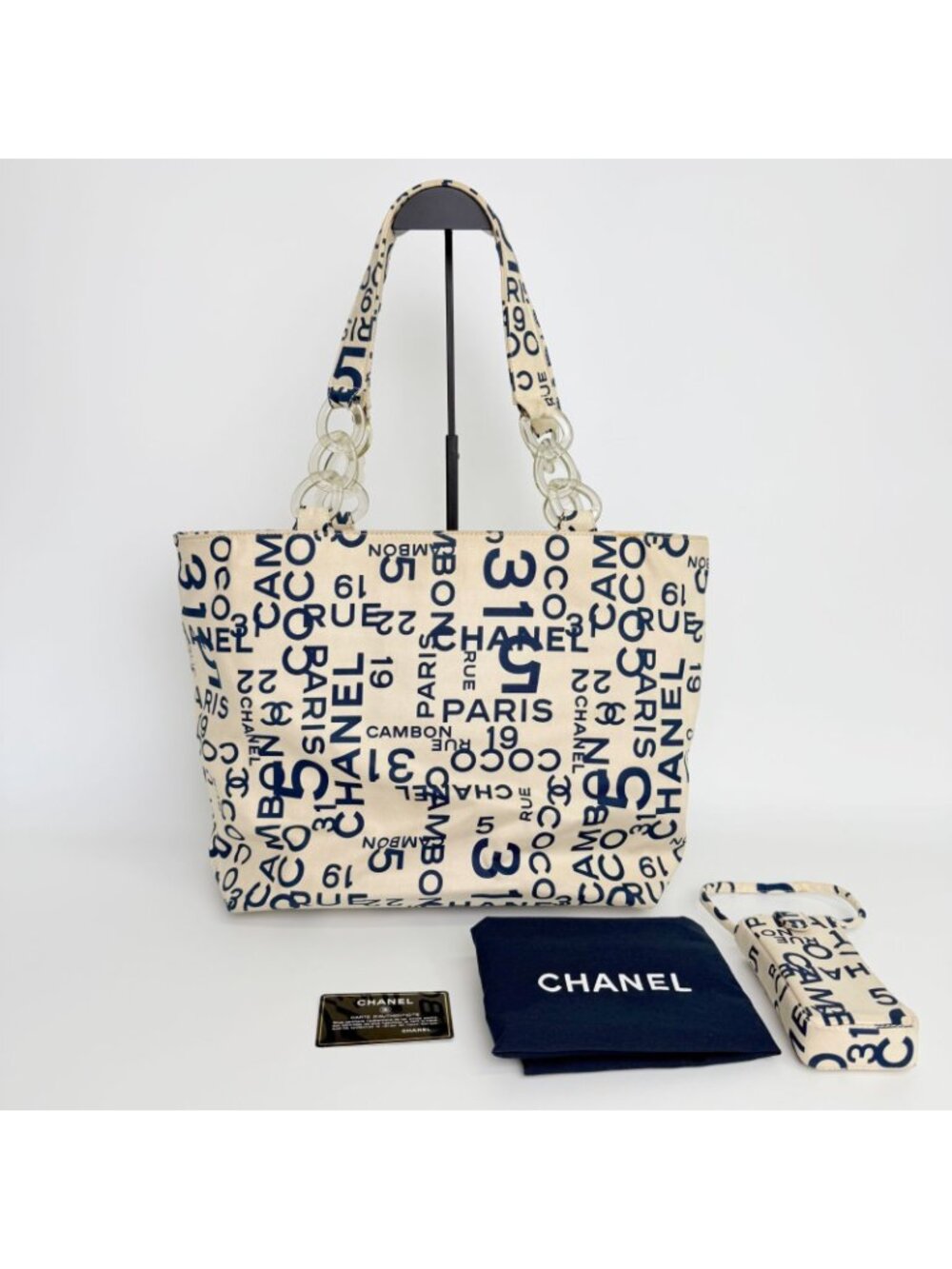 Chanel Logo Mania Typography Tote Canvas Ivory Vintage - Picture 2 of 16